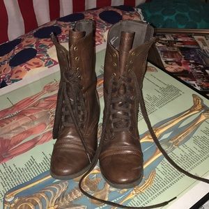 Brown lace up combat boots